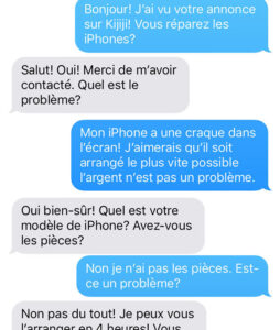Conversation avec un réparateur de iPhone sur Kijiji